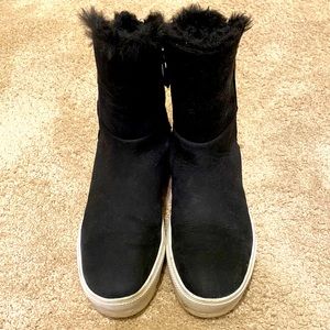 JSlides Black Suede Fur Lined Bootie - Black - Size 6.5